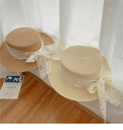 2025 Summer Hot-Selling French Straw Hat Flat Top Women's Vintage Zebra Outdoor Vacation Sun Protection Hat Good Vibrations