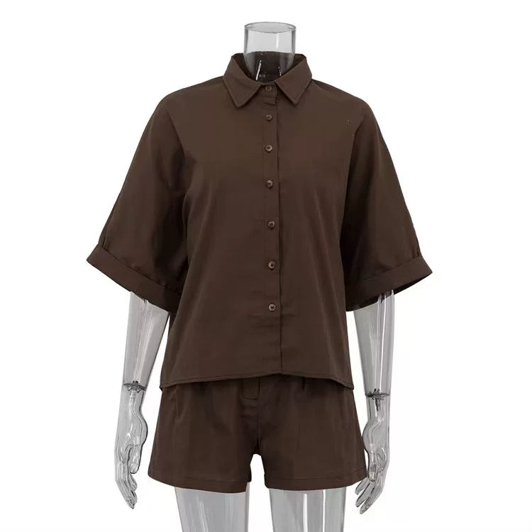Fashion Style New Arrival Fashion All-Match Loose Shirt Shorts Suit Loose Shirt and Shorts Set Good Vibrations
