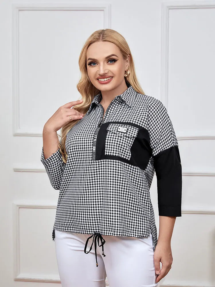 Womens plus size woven lapel shirt belongs to the category of womens clothing Good Vibrations