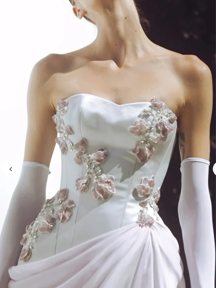 Customized Prom Dresses High quality Fashion Retro Jersey Applique Pleat Ruched Straight Long Dresses Simple Good Vibrations