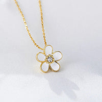 White Enamel Charm Flower Necklace Nice Gold Plated 925 Unique Design Necklace Jewelry Good Vibrations