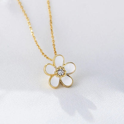 White Enamel Charm Flower Necklace Nice Gold Plated 925 Unique Design Necklace Jewelry Good Vibrations