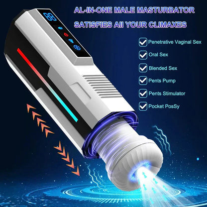 Automatic telescopic male masturbator cup with sucking and vibrating features, adult sex toy for men.