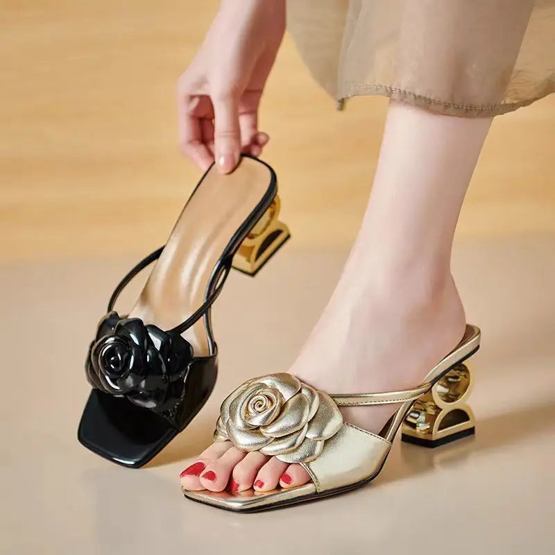 Women Shoes 2024 New Summer Fashion Flowers Black Beige Gold Dress Party Wedding Female Sandals  Big Size Good Vibrations