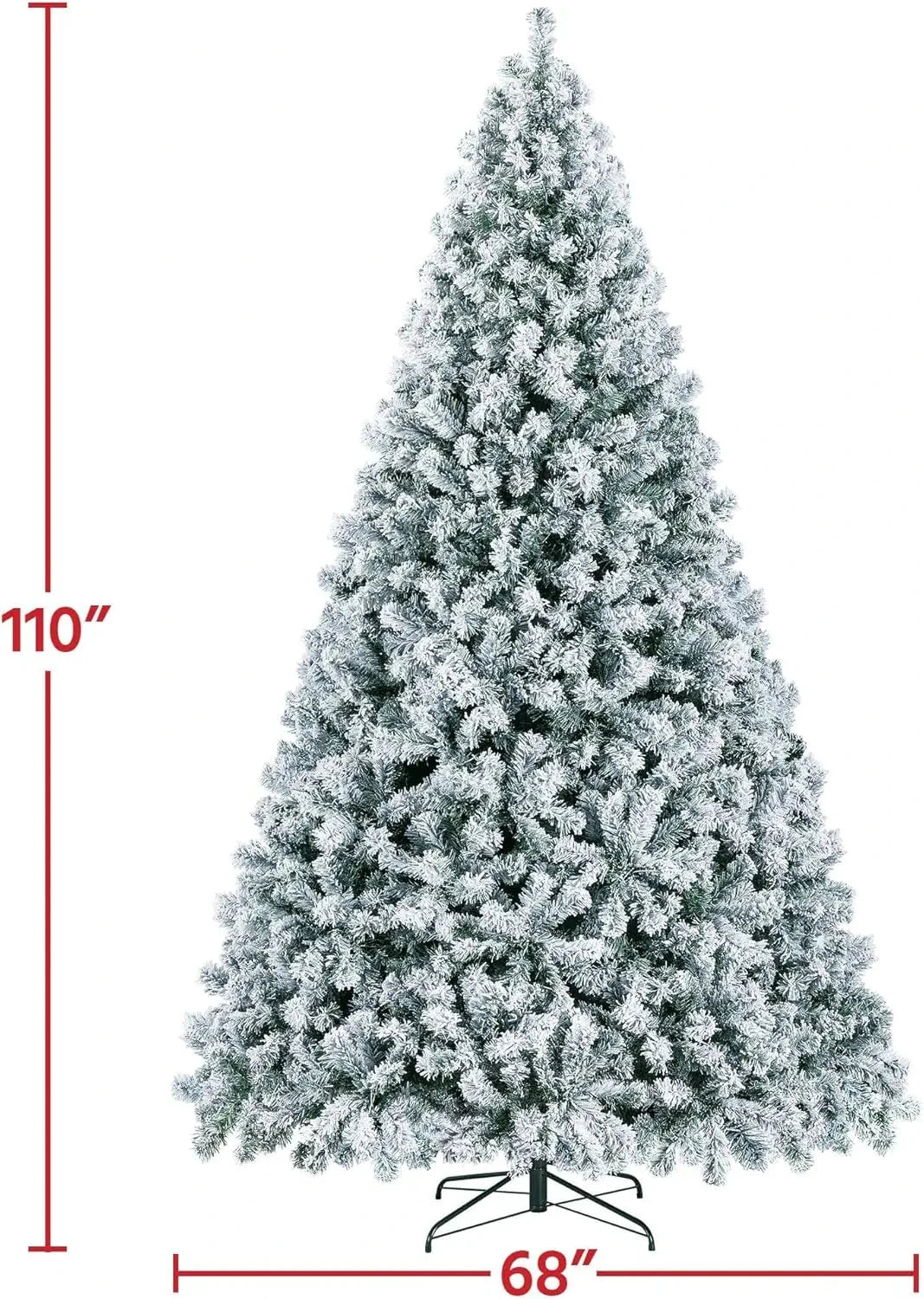 5 to 10ft Artificial Christmas Tree , Snow Flocked Full Prelighted Xmas Tree with 2084 Branch Tips, 900 Incandescent Lights Good Vibrations