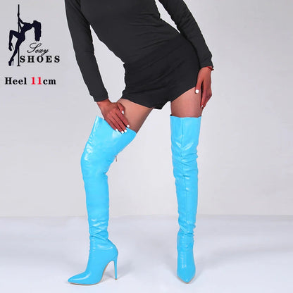 Women Boots Matte Black Pointy Toe Thigh High Long Boots Autumn Winter Zip Over-the-Knee Boots Party Shoes Plus Size 46 Stiletto Good Vibrations