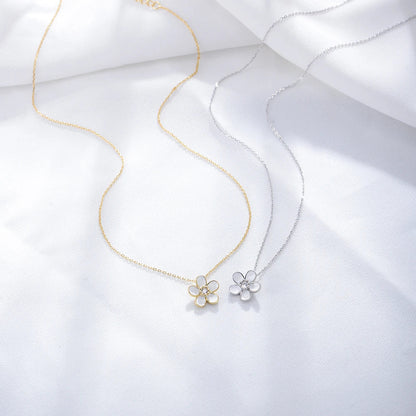 White Enamel Charm Flower Necklace Nice Gold Plated 925 Unique Design Necklace Jewelry Good Vibrations