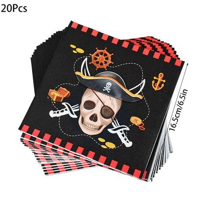 Pirate Theme Party Disposable Tableware Sets Paper Plate Cup Kids Birthday Party Decor Halloween Baby Shower Dining-table Supply Good Vibrations