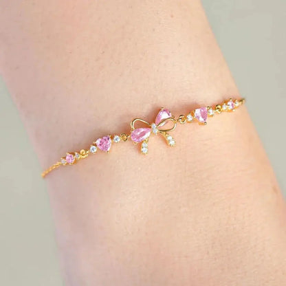 Y2K Exquisite Sweet Pink Zircon Bowknot Love Heart Chain Bracelet For Women Girls Party Birthday Jewelry Gift Good Vibrations Adult Super Store