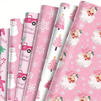 1set Christmas Gift Wrapping Paper with Snowmen, Gingerbread Men,Hearts & Balloons - Pastel Winter Theme with & White Snowflakes Good Vibrations