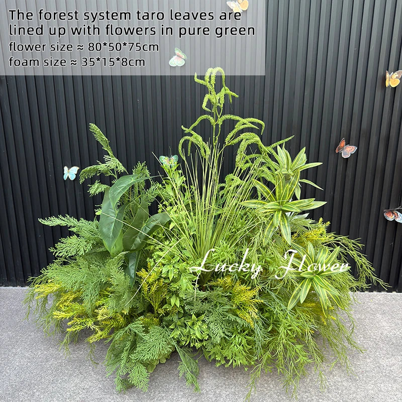 Artificial Plants Flower Arrangement Road Lead Greenery Ball Hang Flower Row Welcome Sign Decor Green Plant Floral Backdrop Prop Good Vibrations