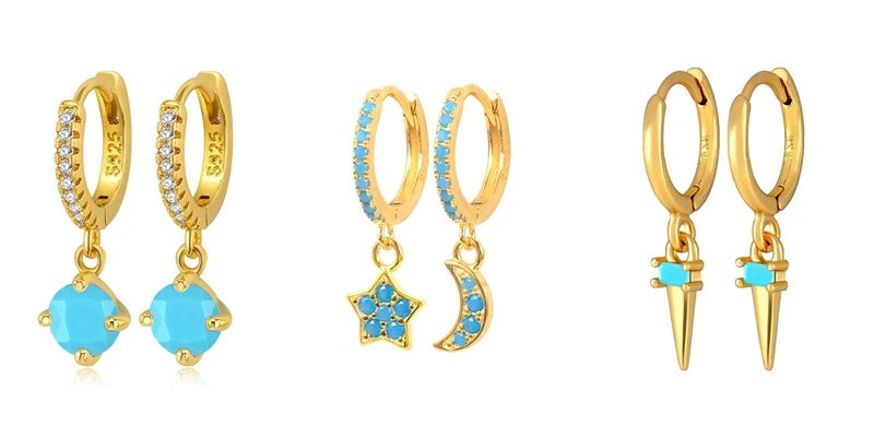 925 Sterling Silver Needle Summer Blue Earrings Trend 18K Gold Hoop Earrings for Women Fashion Puncture Jewelry Ear Accessories Good Vibrations