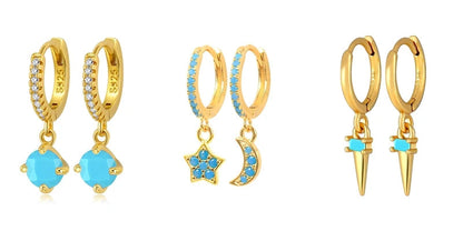 925 Sterling Silver Needle Summer Blue Earrings Trend 18K Gold Hoop Earrings for Women Fashion Puncture Jewelry Ear Accessories Good Vibrations