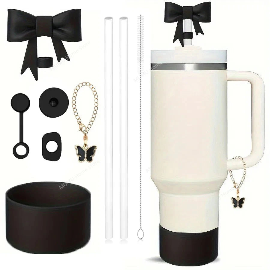 9pcs Accessories Set for Stanley Cup 30oz/40oz Spill Proof Stopper Flowers Straw Cover Silicone Boot Charm Butterfly Chain Good Vibrations Adult Super Store