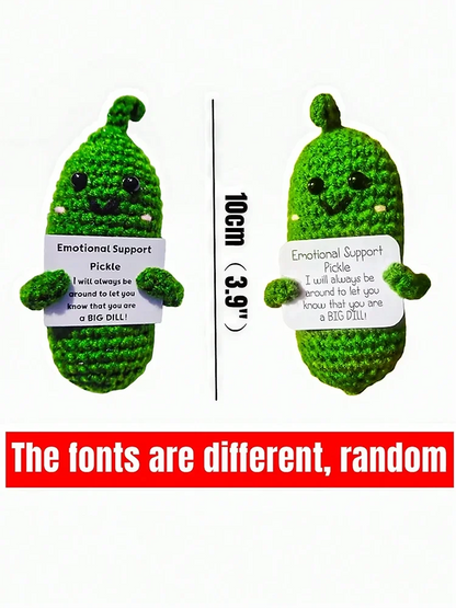 Cute Handmade Plush Doll Knitted Cucumber Décor with Positive Message Valentine's Day New Year Birthday Gift for Kid and Couples Good Vibrations
