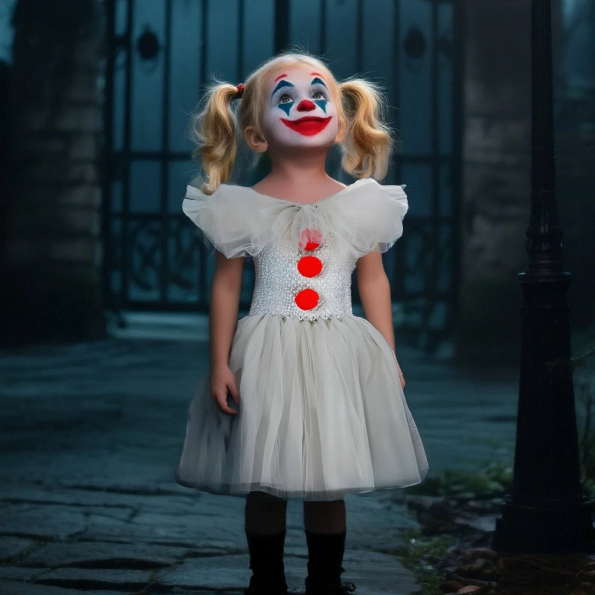 Halloween Costume For Kids Gray Girls Tutu Dress Kids Cosplay Scary Clown Costume Carnival Masquerade Party Dress Up 3-12Y Good Vibrations