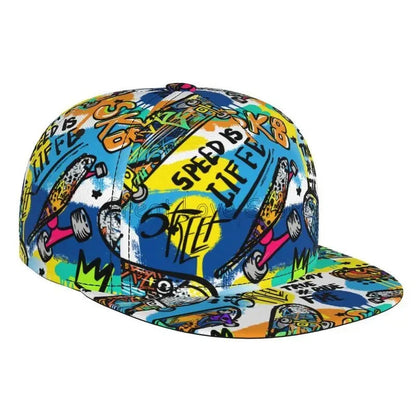 Colorful Graffiti Art Print Baseball Cap Adjustable Snapback Hat for Men Women Unisex Hip Hop Caps Flat Bill Brim Hats Good Vibrations