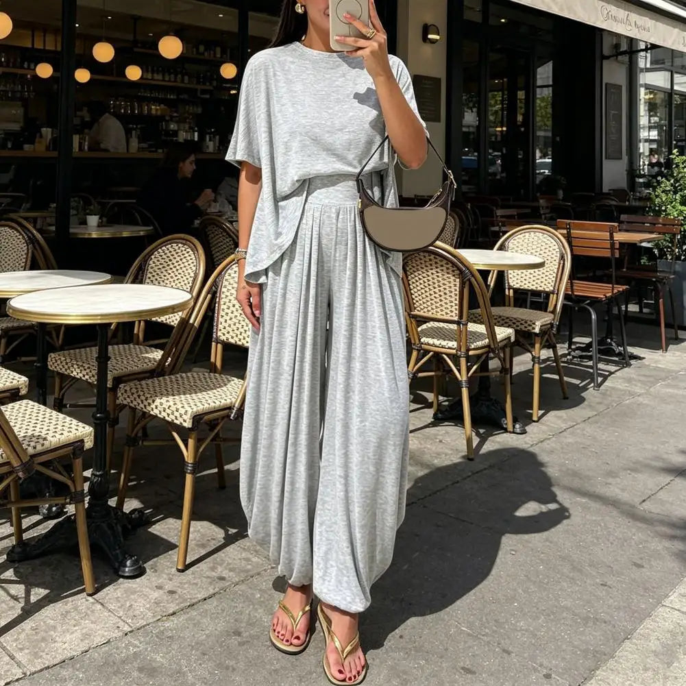 Women’s Two Piece Tracksuit Set Women Outfit Women Two-piece Suit Short Sleeve Crew Neck Top Pants Lounge Outfit for Summer Good Vibrations