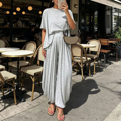 Women’s Two Piece Tracksuit Set Women Outfit Women Two-piece Suit Short Sleeve Crew Neck Top Pants Lounge Outfit for Summer Good Vibrations