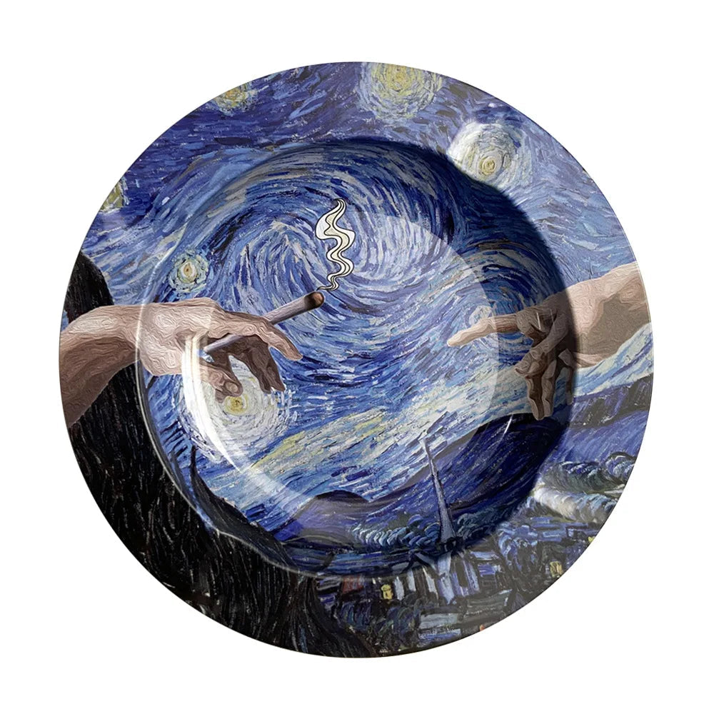 Round Cigarette Ashtray Tobacco Herb Metal Rolling Tray Smoking Accessories Bar Cigar Creative Personality Men's Gadgets Good Vibrations Adult Super Store