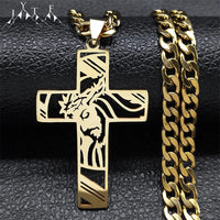 Hip Hop Punk Crown of Thorns Jesus Cross Necklace for Men Stainless Steel Gold Plated Crucifix Pendant Necklaces Jewelry N8052 Good Vibrations