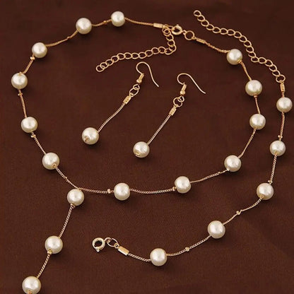 4pcs Gold-color Necklace Earring Bracelet Set Ladies Elegant Imitation-Pearls Collection Temperament Tassel Jewelry Good Vibrations Adult Super Store