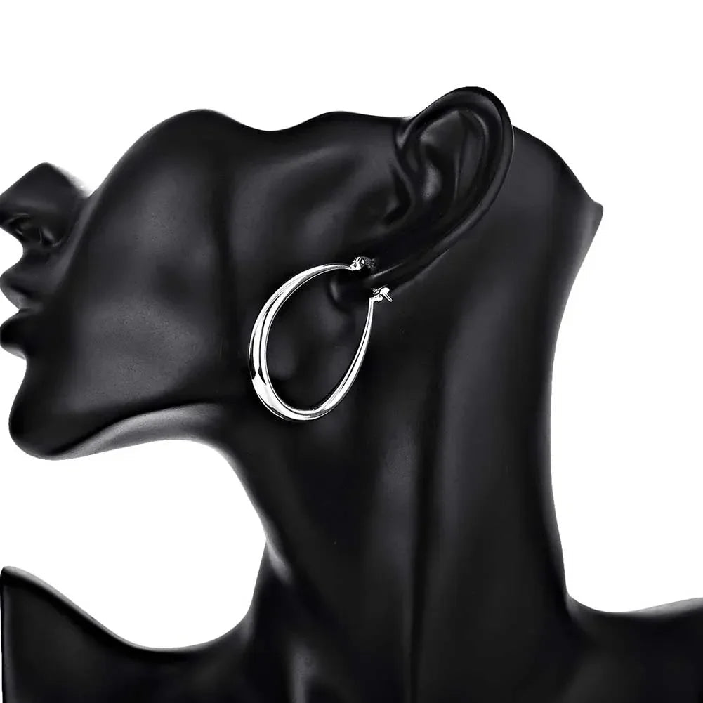 41MM Silver Color  Smooth Circle Big Hoop Earrings for Women Fashion Party Wedding Jewelry Christmas Gifts Good Vibrations