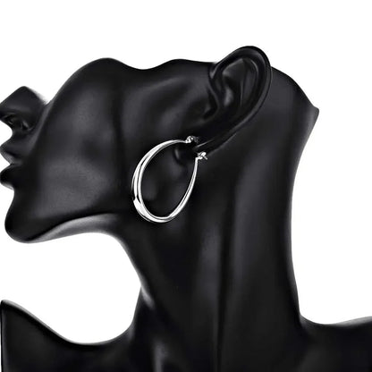 41MM Silver Color  Smooth Circle Big Hoop Earrings for Women Fashion Party Wedding Jewelry Christmas Gifts Good Vibrations