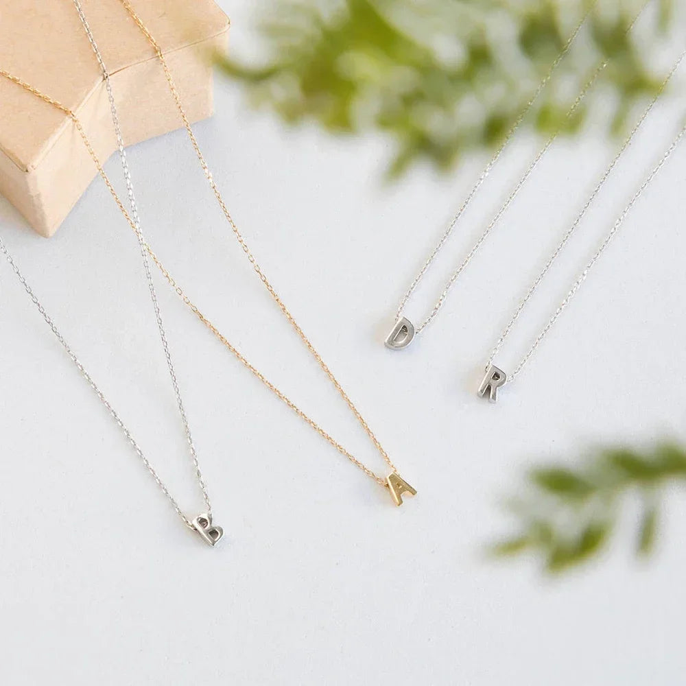 FSUNION New Arrival Fashion Tiny Initial Necklace Gold Silver Color Cut Letters Single Name Choker  For Women Pendant Good Vibrations