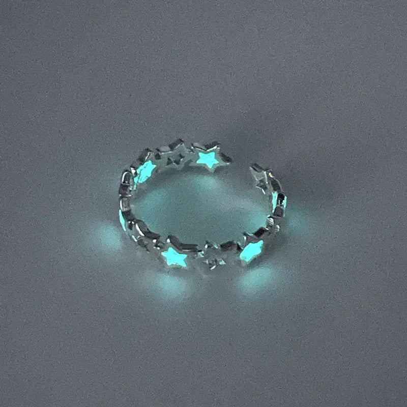 Glow In Dark Ring Luminous Blue Pink Light Love Heart Ring Couples Girls Silver Color Jewelry Adjustable Size New Fashion Rings Good Vibrations