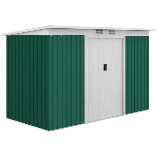 9'x4.5'x5.5' Rust Resistant Metal Garden Shed, Vented, Green/White, Perfect for Backyard Lawn Tool Storage Garden Essentials Good Vibrations