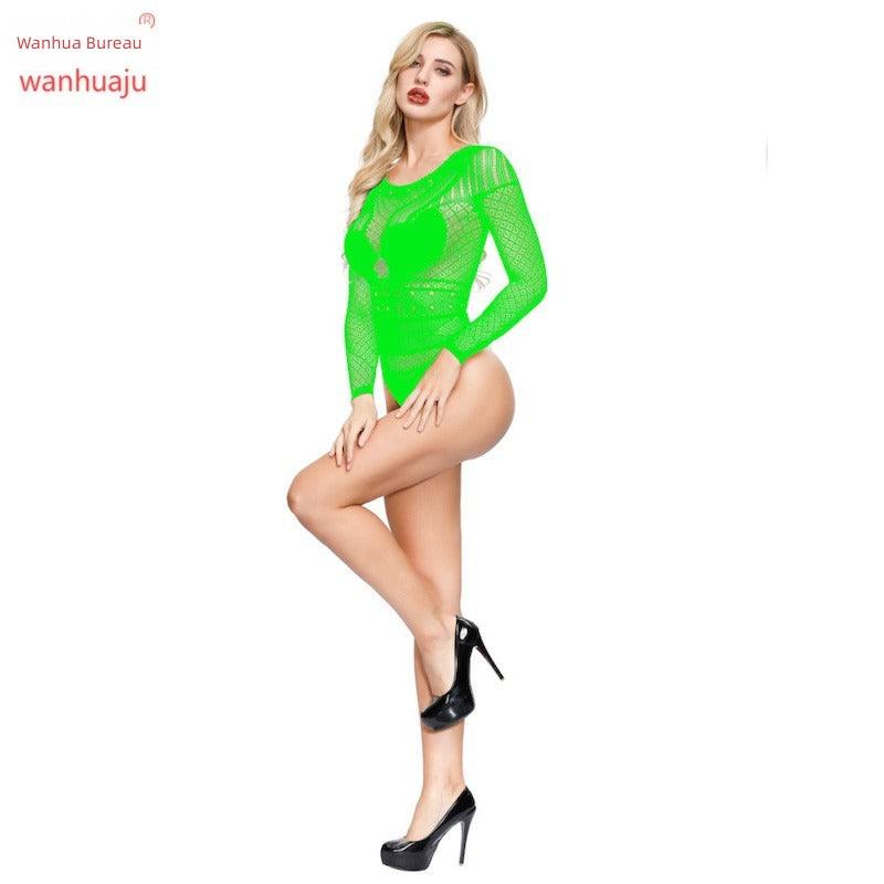 Sexy European and American Sexy Jacquard Long-Sleeved Jumpsuit Mesh Stockings GOOD Vibrations