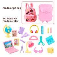 Cute Miniature Dollhouse Study Accessories for Doll 18 Items Mini Laptop Ruler Globe Pencil Table Lamp for Barbie Kids Toys Good Vibrations