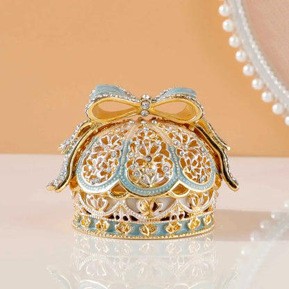Alloy Enamel Jewelry Box European Princess Bowknot Crown High-end Jewelry Ring Wedding Ring Jewelry Storage Box Good Vibrations