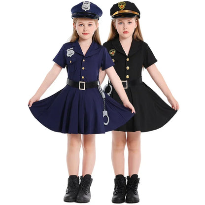 Halloween Girls Police Role Play Dress Up Costumes Female Officer Belt Uniform Carnival Party Performance Good Vibrations