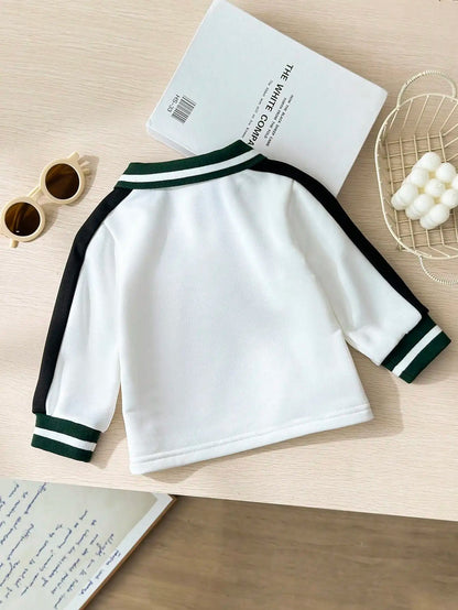 Autumn And Winter Baby Boy Casual And Versatile Top Autumn Little Boy White Lapel Printed Long-Sleeved Shirt Good Vibrations