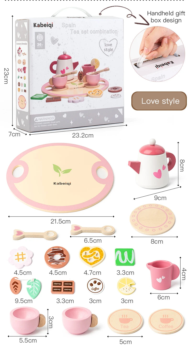 Wooden Kitchen Play Toys Kitchen Simulation Tea Set Afternoon Tea Activity Games Pretend Play Kitchen Accessories Toy for Kids Good Vibrations