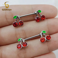 2pcs 14G Titanium Barbell Sweet Cute Cherry Shaped Zircon Breast Ring For Women Body Piercing Sexy Nipple Ring Jewelry Ornament Good Vibrations Adult Super Store