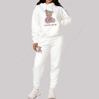 Women's Sets Hoodies Pants Outfits Suit 2025 New Sportswear Sweatsuit Bear Graphic Letter Print Aesthetic Trend Ladies Tracksuit Good Vibrations