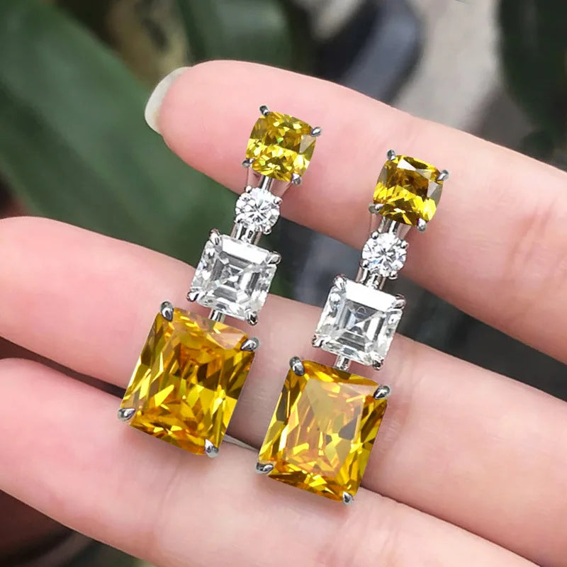 2026 Fashion Bright Yellow Crystal Earrings Female Engagement Party Jewelry Temperament Women Wedding Ceremony Accessories Good Vibrations