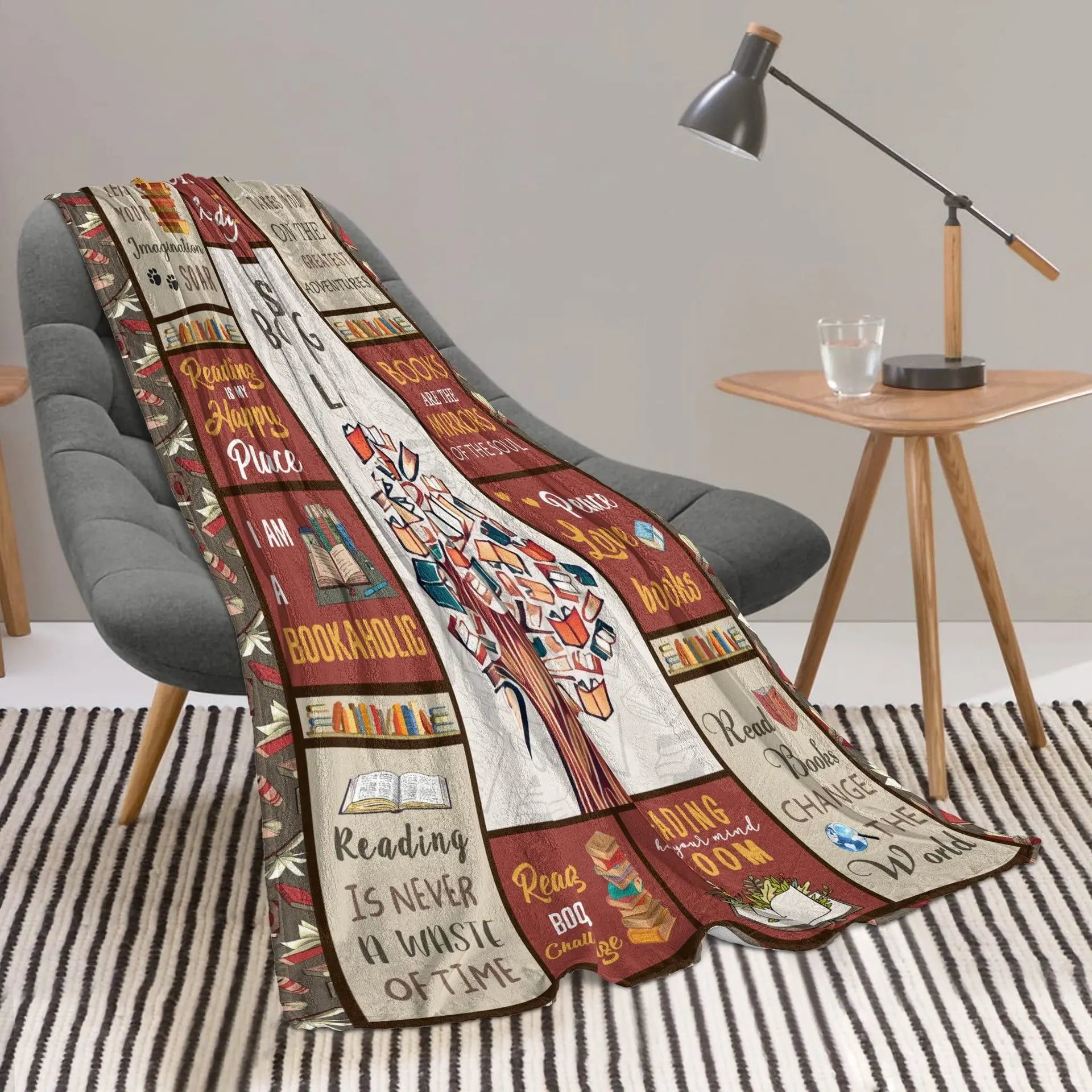 Gift for Book Lovers Printed Blanket for Sofa Bed Travel Camping Living Room Office Conditioning Blanket for All Seasons Gifts Good Vibrations