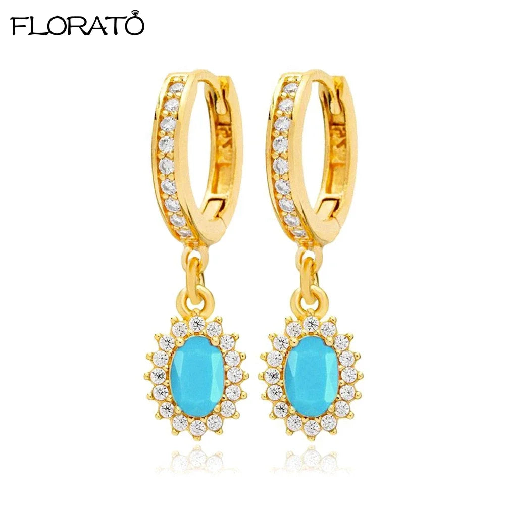 925 Sterling Silver Needle Summer Blue Earrings Trend 18K Gold Hoop Earrings for Women Fashion Puncture Jewelry Ear Accessories Good Vibrations