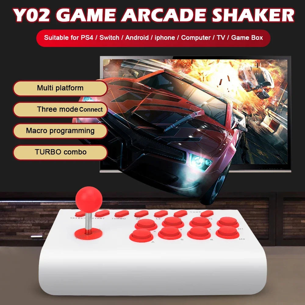 Y02 Arcade Joystick for PS4/PS3/Xbox One/Switch OLED/Android/iOS Wired Wireless Street Fighter Controller w Macro/Turbo Function Good Vibrations