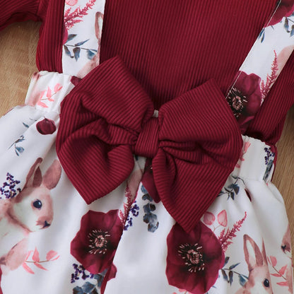 3Pcs Baby Girl Set Flying Sleeve Pit Strip jumpsuit+Printed Strap Pants+Headband Set 0-24 Months Baby Girl Spring Autumn Set Good Vibrations