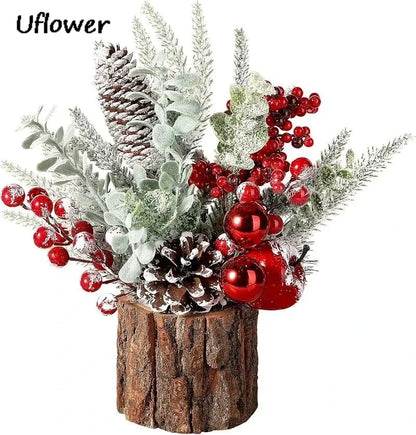 30cm Mini Christams Tree Artificial Plants PE Flocking Pinecone Pine Branch Home Window Decoration Desktop Decor Christmas Gift Good Vibrations