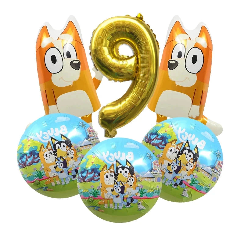 Bluey Christmas Birthday Party dinnerware Disposable Banner Cake Topper Hanging Flag bluey number Balloons Birthday Decoration Good Vibrations
