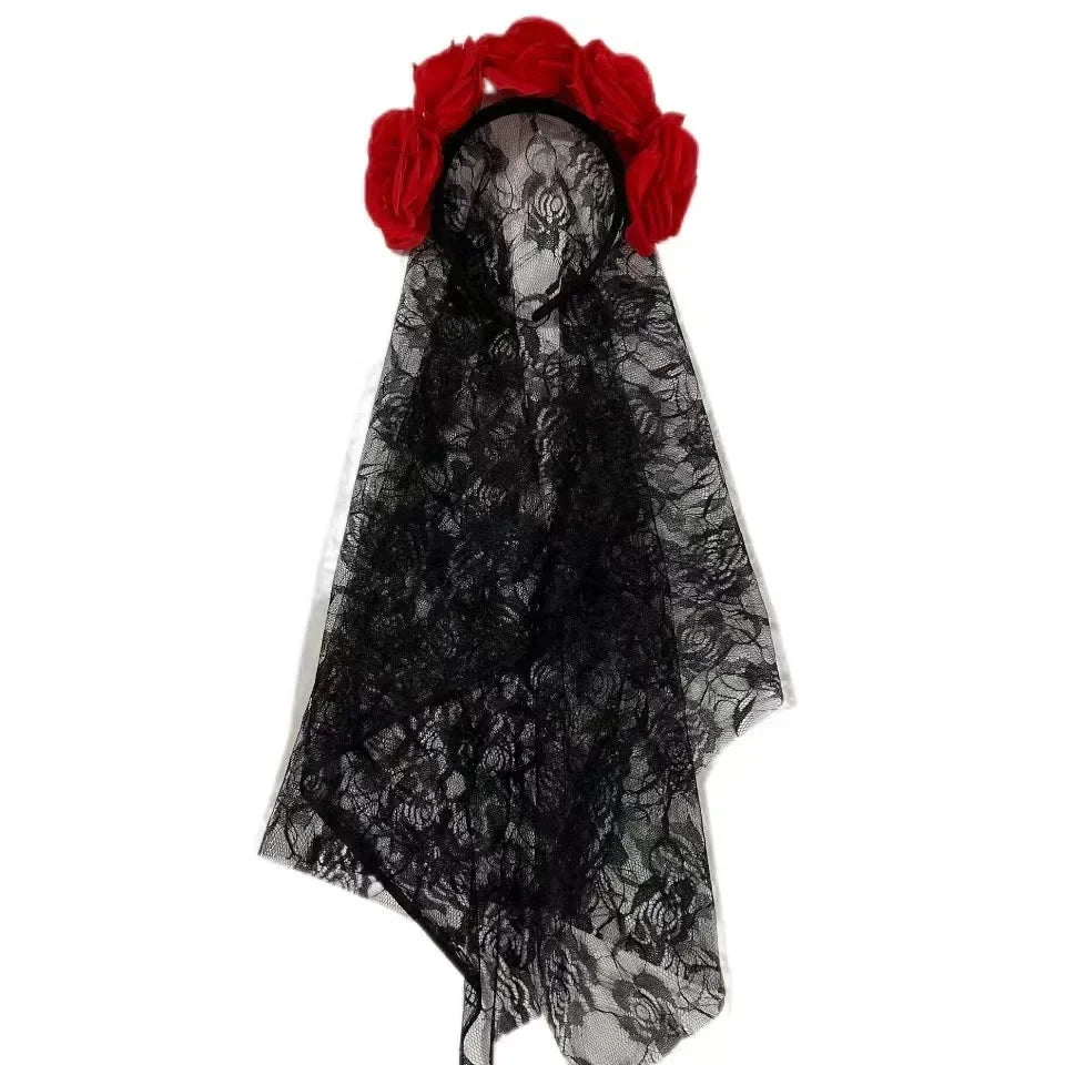 Halloween Black Veil Decoration Halloween Simulation Flower Headband Wedding The Dead Costume Cosplay Party Headwear Accessories Good Vibrations