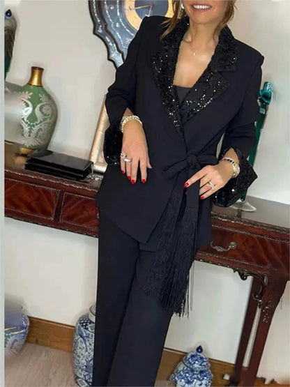 Autumn New Women's Fashion Elegant Suits Suit Tops And Trousers For Women Elegant Casual Black Office Woman 2 Piece Set Outfit Good Vibrations