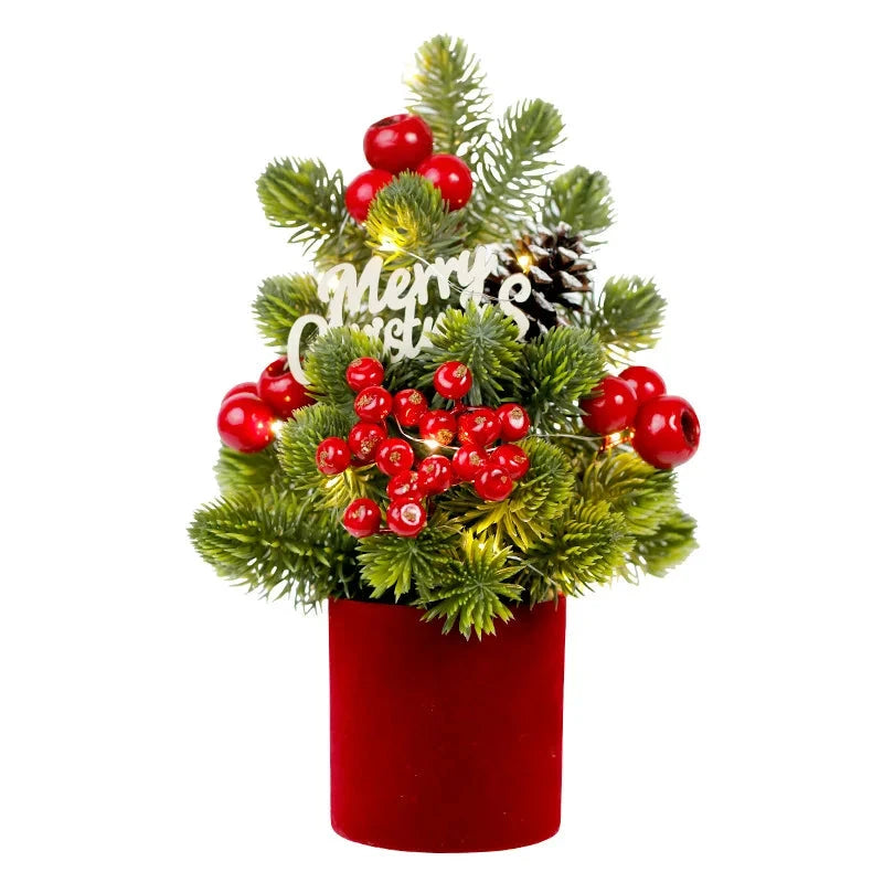 Hot Sale European Style Mini Christmas Tree Decorations Handmade Red Fruit LED Pine Desktop Mini Home Decorations for Christmas Good Vibrations