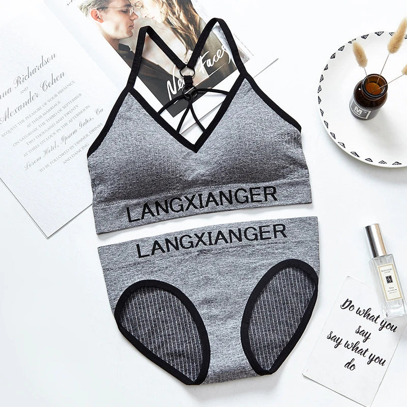 Women's Underwear Set Letter Sports Bra Seamless Female Underwear Comfort No Steel Ring Suit Solid Color Underwear Good Vibrations